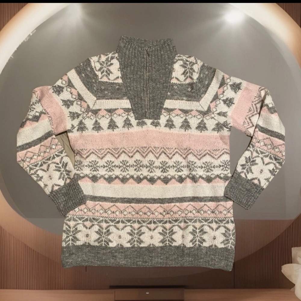 Croft & Barrow Women’s Winter Sweater Size M Zip Turtle Neck Pullover Gray